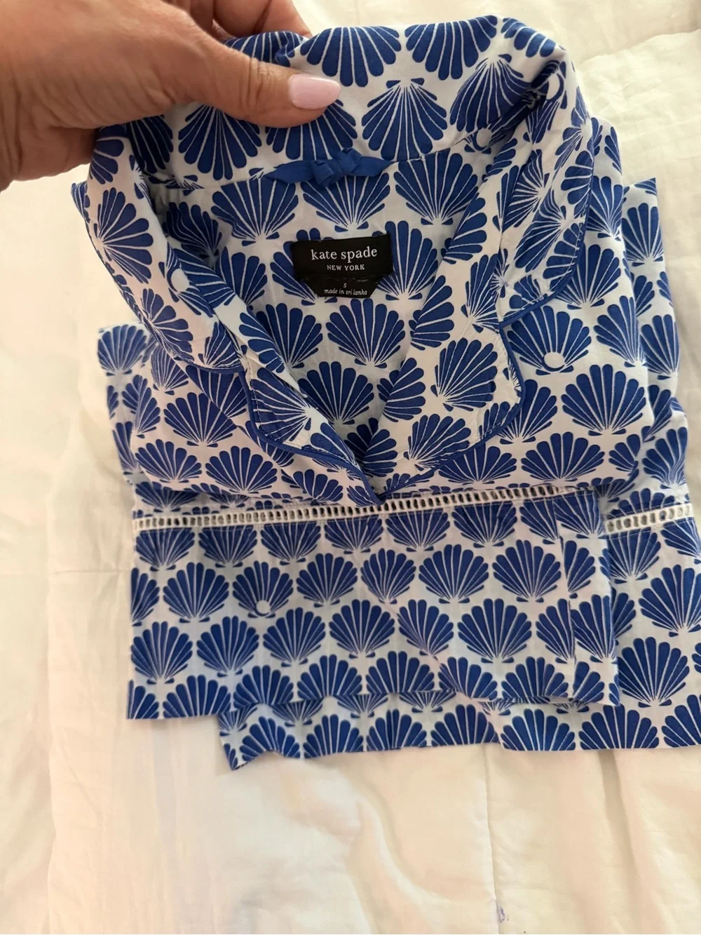 kate spade Blue and White Sea Shell Print Pajama Set in size small